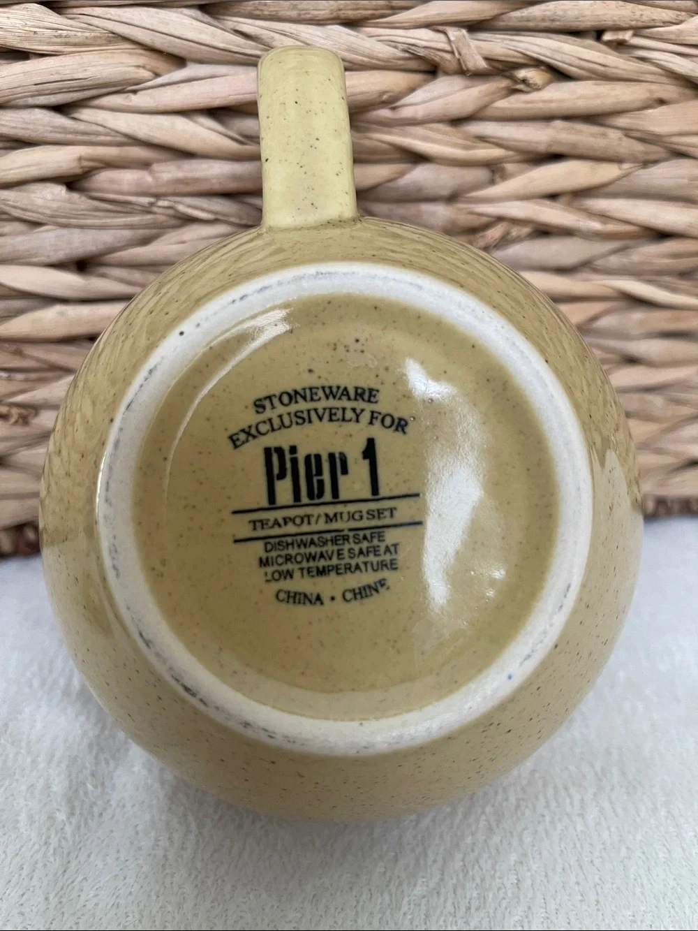 Pier 1 Tea Pot Mug Set Stoneware 8 Oz Mustard Color With Lid